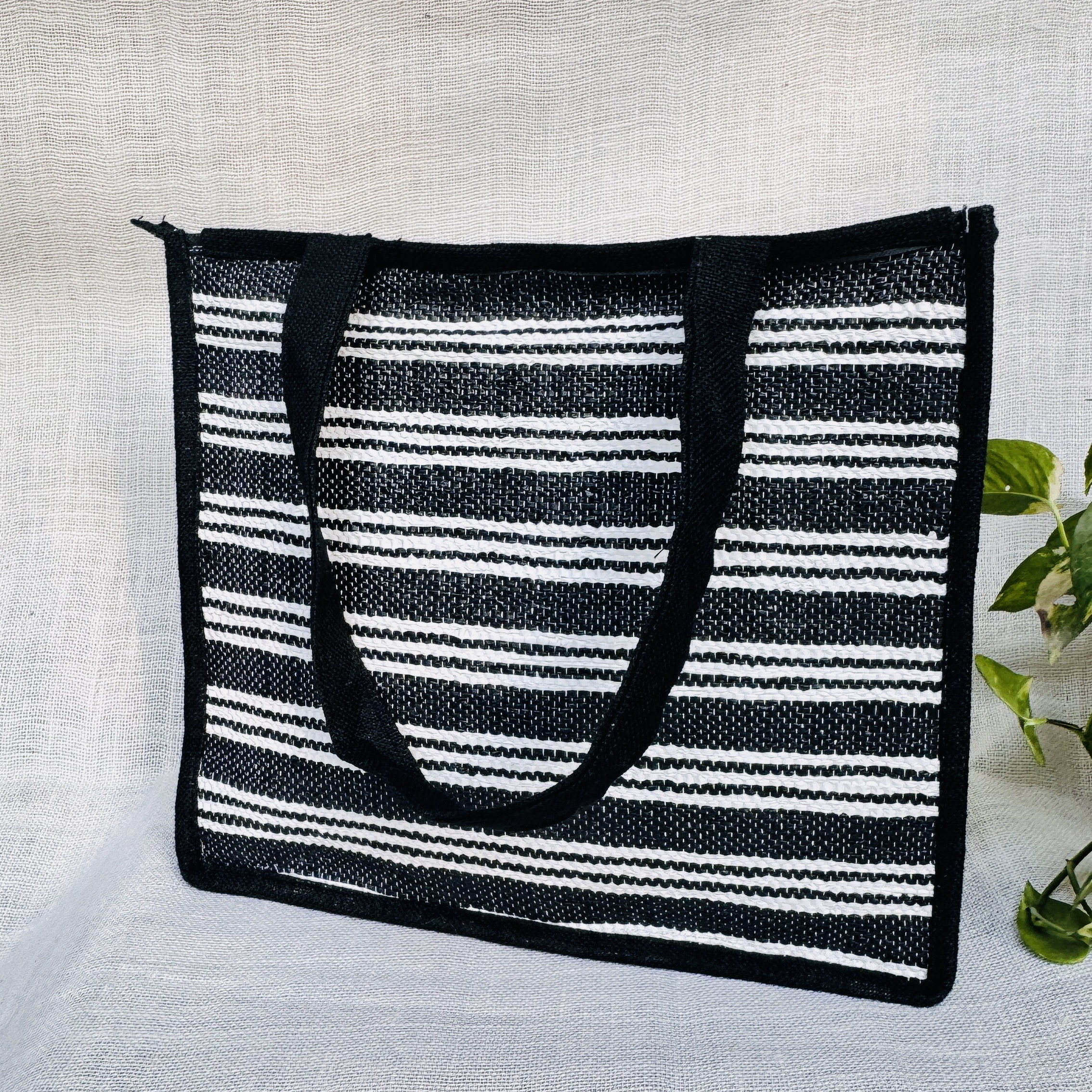 Black Stripped Jute Bag