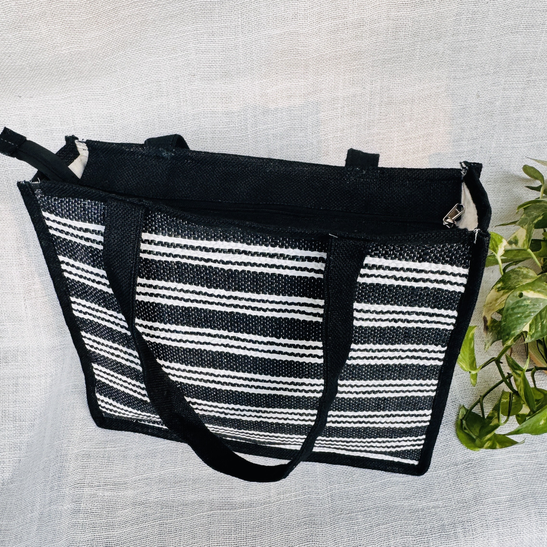 Black Stripped Jute Bag