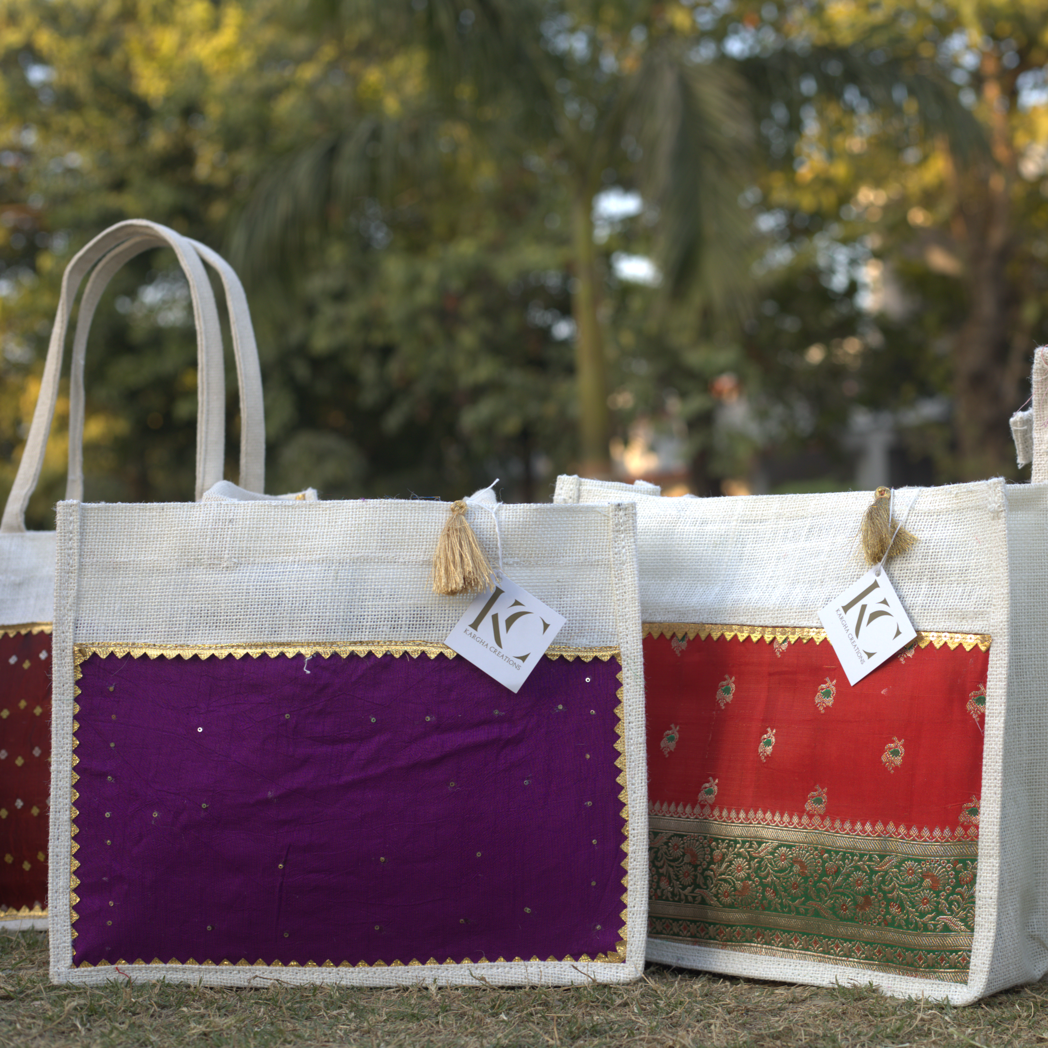 Jute Bag with Banarasi Silk