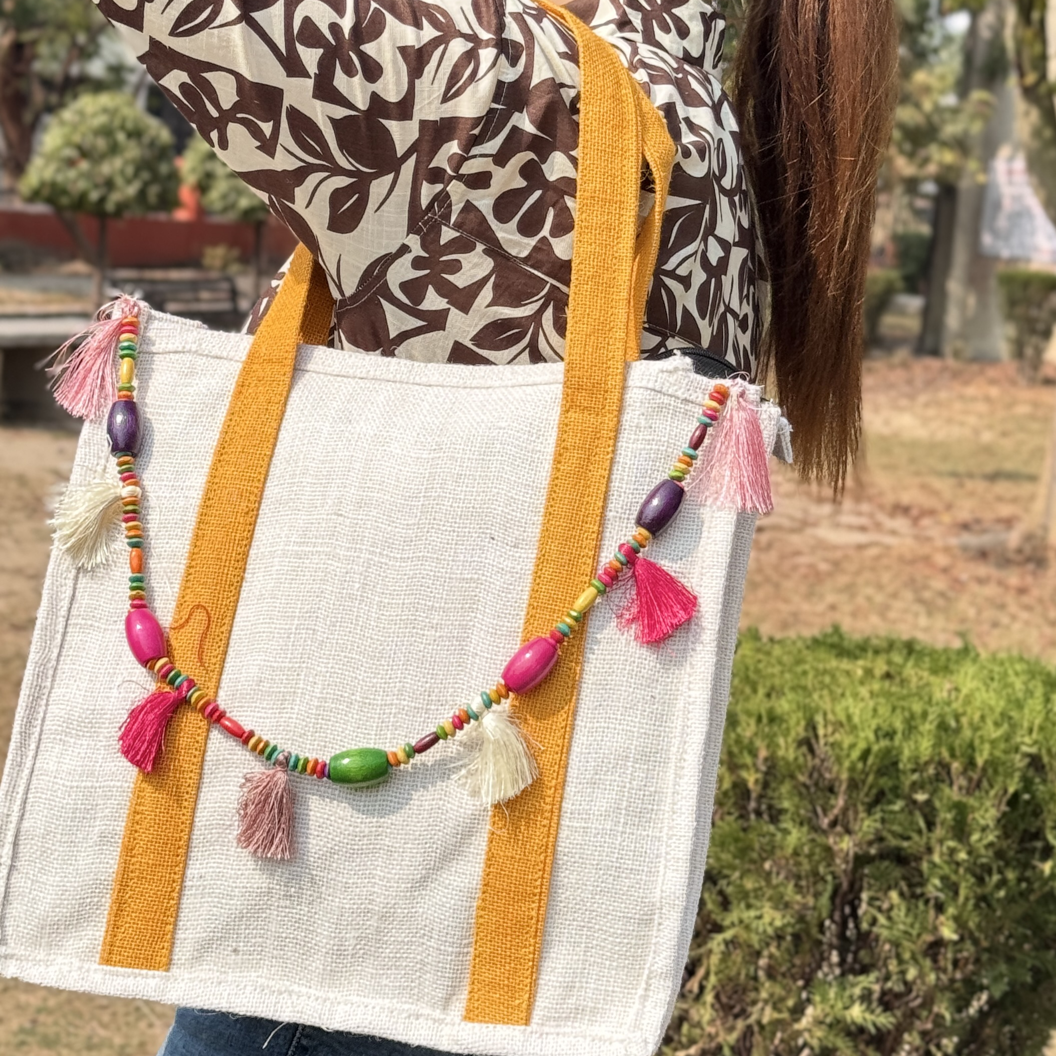 Jute Bag with Mint Green Strip