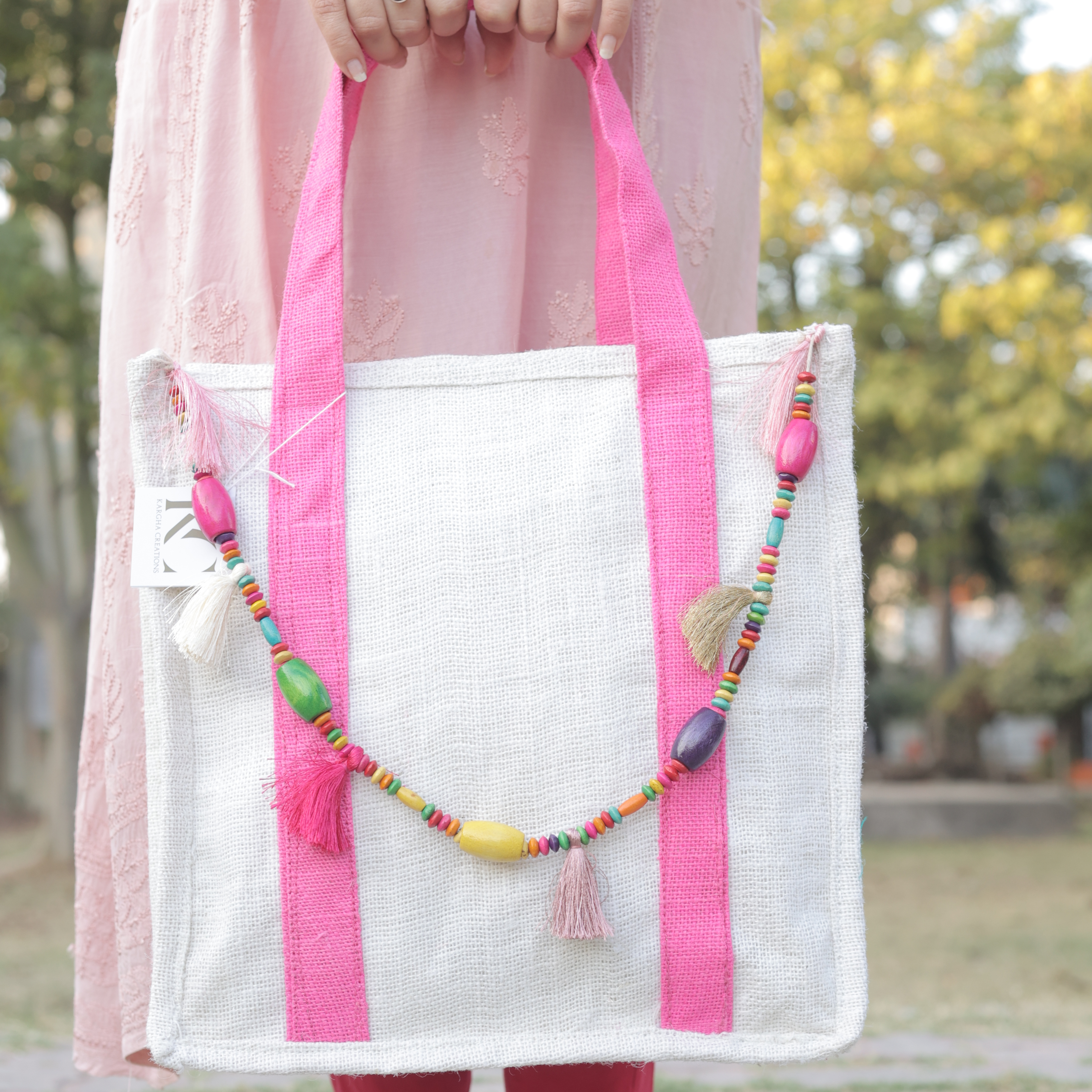 Jute Bag with Pink Strip