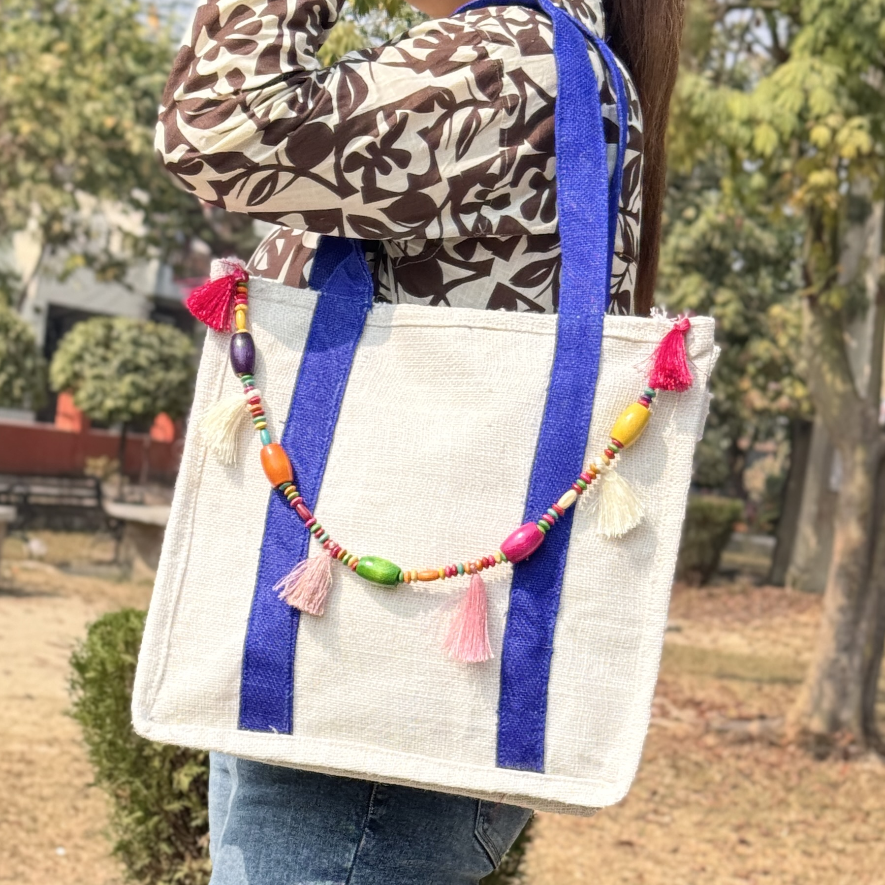 Jute Bag with Purple Strip
