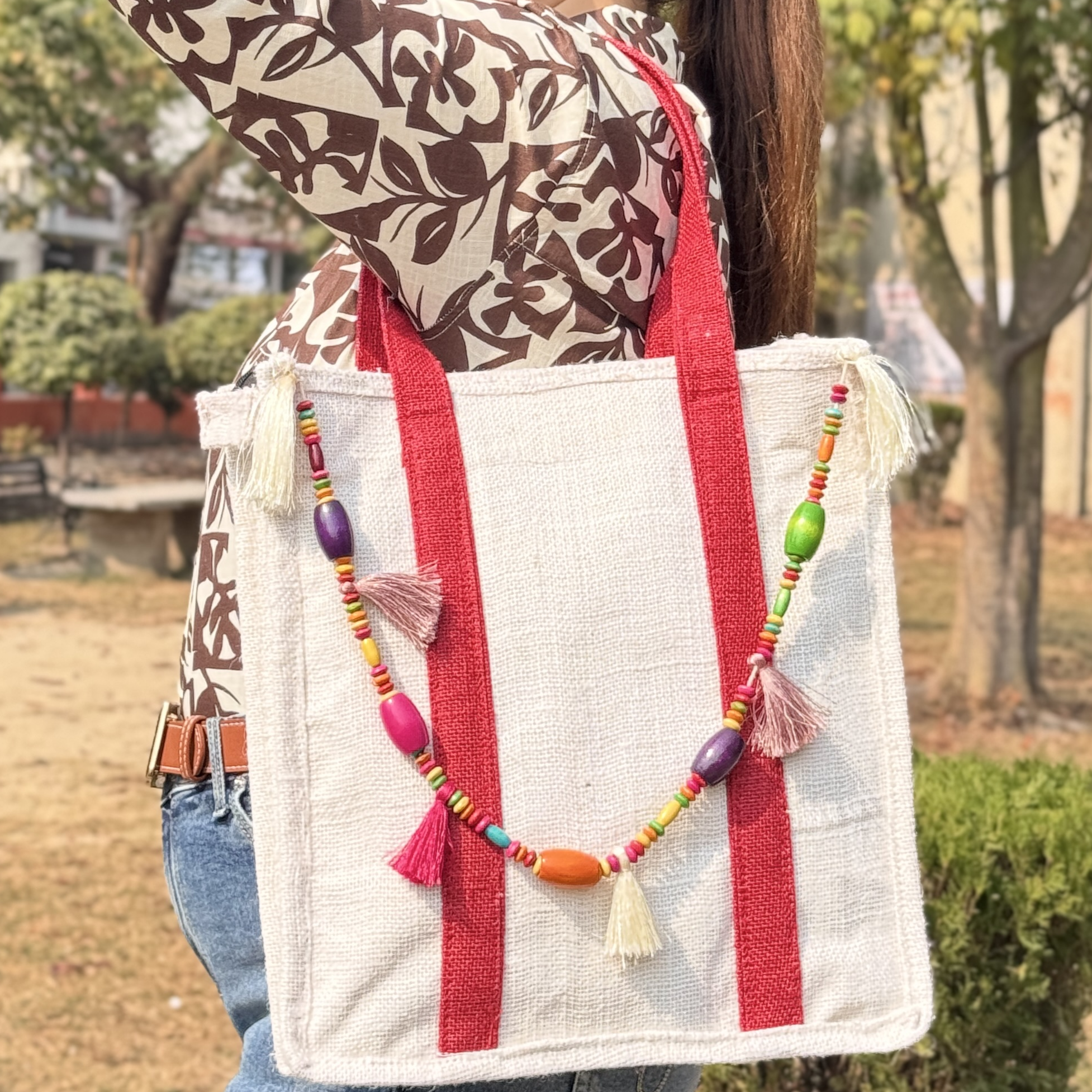 Jute Bag with Red Strip