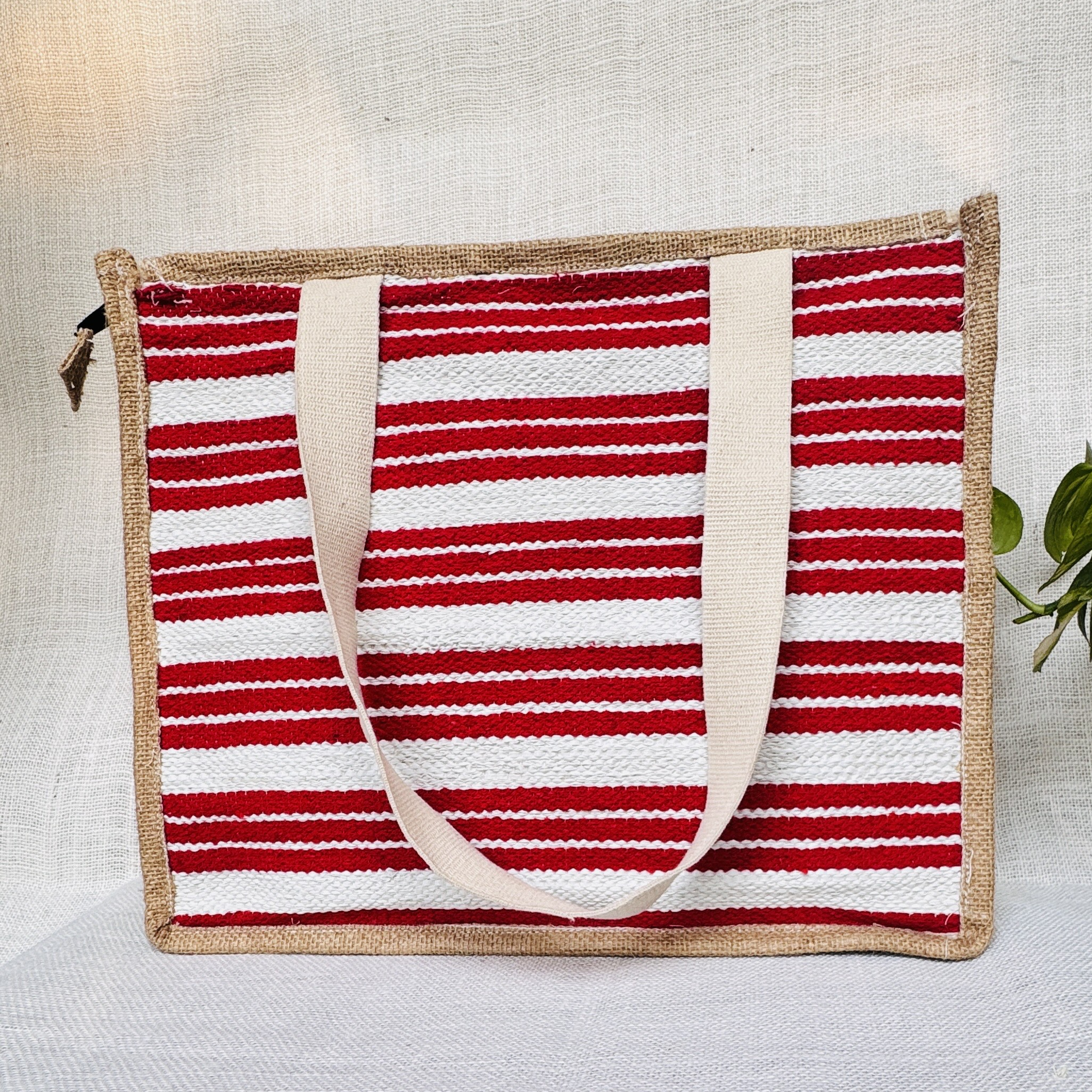 Red Stripped Jute Bag
