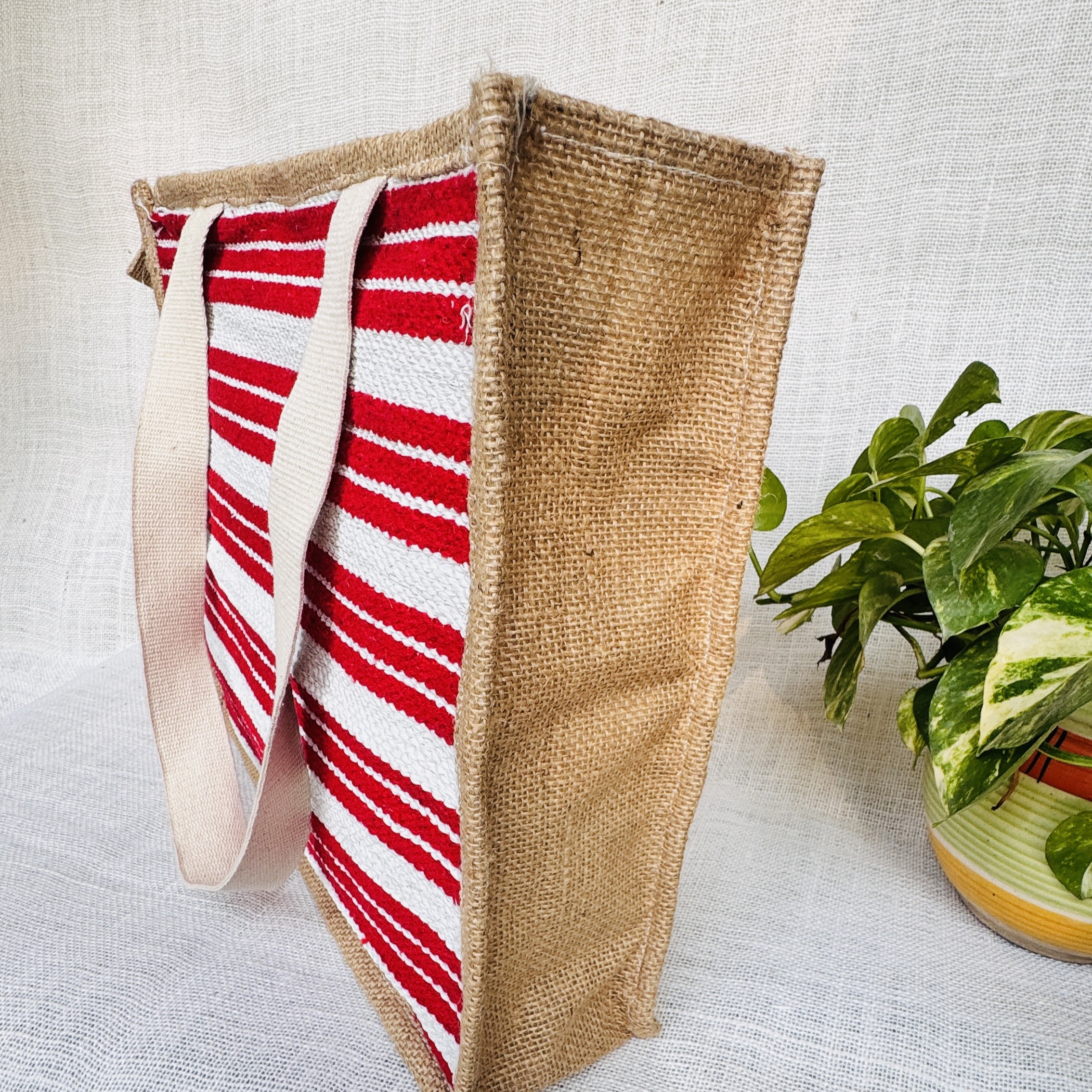 Red Stripped Jute Bag